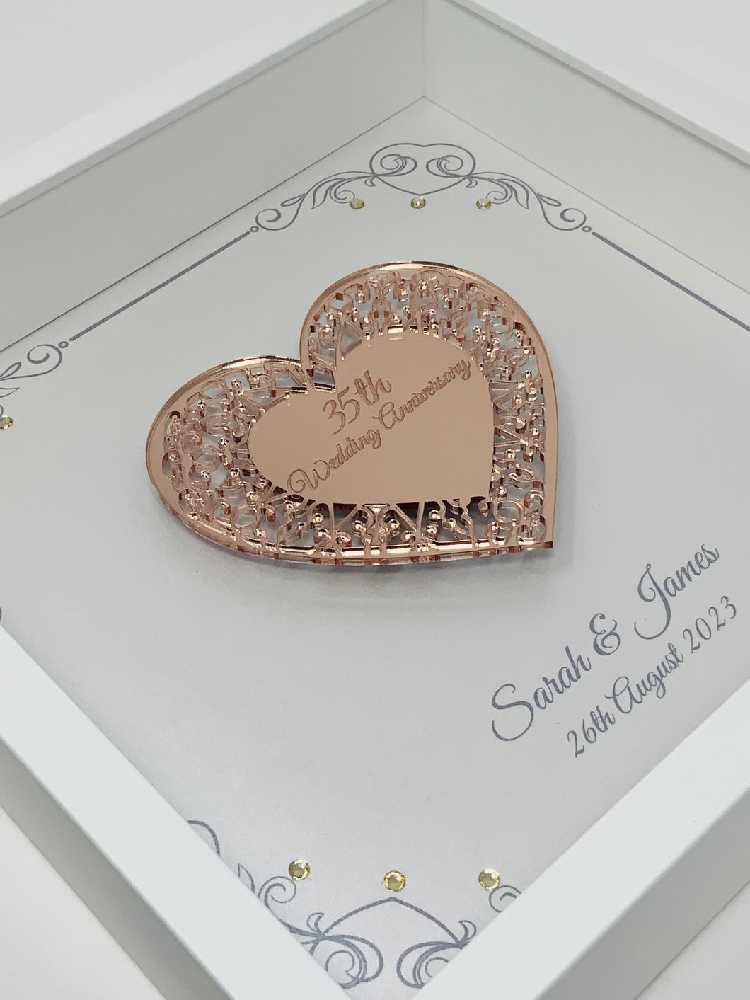 35th Coral 35 Years Wedding Anniversary Frame - Intricate Mirror Heart