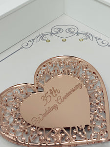 35th Coral 35 Years Wedding Anniversary Frame - Intricate Mirror Heart