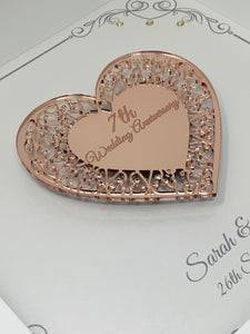 7th Copper 7 Years Wedding Anniversary Frame - Intricate Mirror Heart