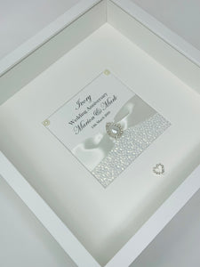 14th Ivory 14 Years Wedding Anniversary Ribbon Frame - Pebble