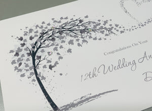 12th Wedding Anniversary Card - Silk 12 Year Twelfth Anniversary Luxury Greeting Card, Personalised - Sweeping Heart