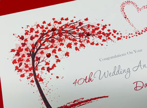 40th Wedding Anniversary Card - Ruby 40 Year Fourtieth Anniversary Luxury Greeting Card Personalised - Sweeping Heart