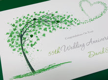 Load image into Gallery viewer, 55th Wedding Anniversary Card - Emerald 55 Year Fifty Fifth Anniversary Luxury Greeting Card Personalised - Sweeping Heart
