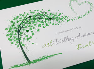 55th Wedding Anniversary Card - Emerald 55 Year Fifty Fifth Anniversary Luxury Greeting Card Personalised - Sweeping Heart