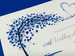65th Wedding Anniversary Card - Blue Sapphire 65 Year Sixty Fifth Anniversary Luxury Greeting Card Personalised - Sweeping Heart