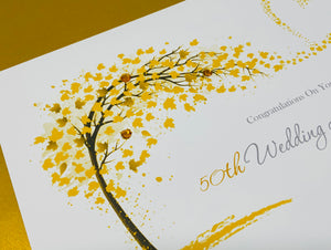50th Wedding Anniversary Card - Golden 50 Year Fiftieth Anniversary Luxury Greeting Card Personalised - Sweeping Heart