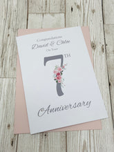 Load image into Gallery viewer, 7th Anniversary Card - Copper 7 Year Seventh Wedding Anniversary Luxury Greeting Card Personalised - Floral Number
