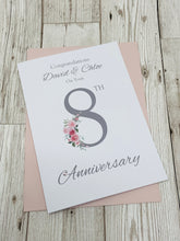 Load image into Gallery viewer, 8th Anniversary Card - Bronze 8 Year Eight Wedding Anniversary Luxury Greeting Card Personalised - Floral Number
