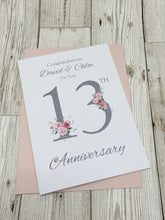 Load image into Gallery viewer, 13th Wedding Anniversary Card - Lace 13 Year Thirteenth Anniversary Luxury Greeting Card, Personalised  - Floral Number
