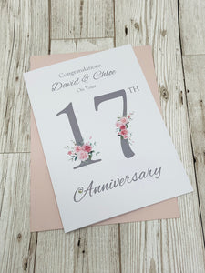 17th Wedding Anniversary Card - Furniture 17 Year Seventeenth Anniversary Luxury Greeting Card Personalised  - Floral Number