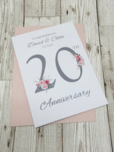 Load image into Gallery viewer, 20th Wedding Anniversary Card - China 20 Year Twentieth Anniversary Luxury Greeting Card, Personalised - Floral Number
