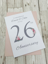 Load image into Gallery viewer, 26th Wedding Anniversary Card - Picture 26 Year Twenty Sixth Anniversary Luxury Greeting Card, Personalised - Floral Number
