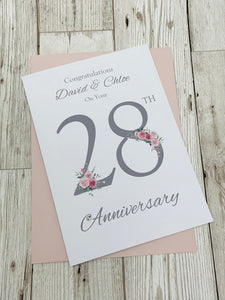 28th Wedding Anniversary Card - Orchid 28 Year Twenty Eighth Anniversary Luxury Greeting Card, Personalised - Floral Number