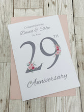 Load image into Gallery viewer, 29th Wedding Anniversary Card - Furniture 29 Year Twenty Ninth Anniversary Luxury Greeting Card, Personalised - Floral Number
