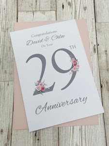 29th Wedding Anniversary Card - Furniture 29 Year Twenty Ninth Anniversary Luxury Greeting Card, Personalised - Floral Number