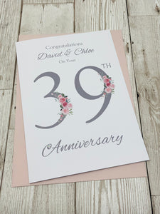 39th Wedding Anniversary Card - Lace 39 Year Thirty Ninth Anniversary Luxury Greeting Card Personalised - Floral Number