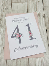 Load image into Gallery viewer, 41st Wedding Anniversary Card - Office Decor 41 Year Forty First Anniversary Luxury Greeting Card Personalised - Floral Number
