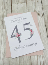 Load image into Gallery viewer, 45th Wedding Anniversary Card - Sapphire 45 Year Forty Fifth Anniversary Luxury Greeting Card Personalised - Floral Number
