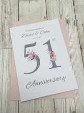 Load image into Gallery viewer, 51st Wedding Anniversary Card - Photo Camera 51 Year Fifty First Anniversary Luxury Greeting Personalised - Floral Number
