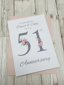 51st Wedding Anniversary Card - Photo Camera 51 Year Fifty First Anniversary Luxury Greeting Personalised - Floral Number
