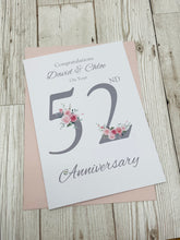 Load image into Gallery viewer, 52nd Wedding Anniversary Card - Bath Spa 52 Year Fifty Second Anniversary Luxury Greeting Personalised - Floral Number
