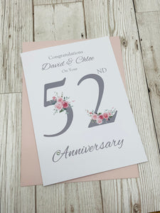 52nd Wedding Anniversary Card - Bath Spa 52 Year Fifty Second Anniversary Luxury Greeting Personalised - Floral Number