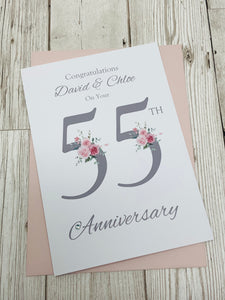 55th Wedding Anniversary Card - Emerald 55 Year Fifty Fifth Anniversary Luxury Greeting Card Personalised - Floral Number