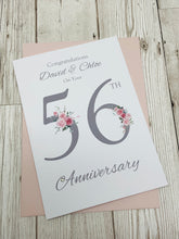 Load image into Gallery viewer, 56th Wedding Anniversary Card - Day 56 Year Fifty Sixth Anniversary Luxury Greeting Personalised - Floral Number
