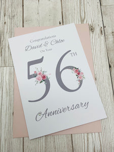 56th Wedding Anniversary Card - Day 56 Year Fifty Sixth Anniversary Luxury Greeting Personalised - Floral Number