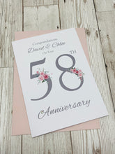 Load image into Gallery viewer, 58th Wedding Anniversary Card - Hope &amp; Faith 58 Year Fifty Eighth Anniversary Luxury Greeting Card, Personalised  - Floral Number
