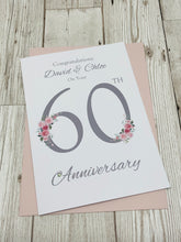 Load image into Gallery viewer, 60th Wedding Anniversary Card - Diamond 60 Year Sixtieth Anniversary Luxury Greeting Card Personalised - Floral Number

