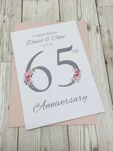 65th Wedding Anniversary Card - Blue Sapphire 65 Year Sixty Fifth Anniversary Luxury Greeting Card Personalised - Floral Number