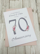 Load image into Gallery viewer, 70th Wedding Anniversary Card - Platinum 70 Year Seventieth Anniversary Luxury Greeting Card Personalised - Floral Number
