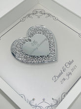 Load image into Gallery viewer, 4th 4 Year Linen Wedding Anniversary Frame - Intricate Mirror Heart
