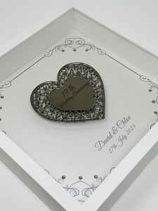 19th Bronze 19 Years Wedding Anniversary Frame - Intricate Mirror Heart