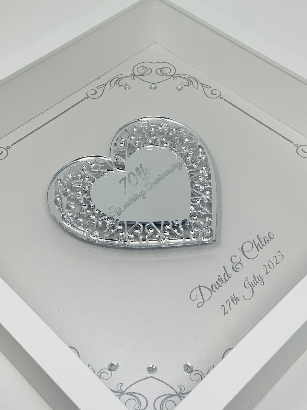 70th Platinum 70 Years Wedding Anniversary Frame - Intricate Mirror Heart