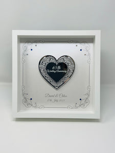65th Blue Sapphire 65 Years Wedding Anniversary Frame - Intricate Mirror Heart