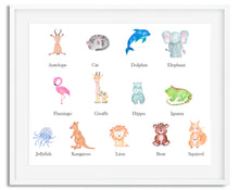 Load image into Gallery viewer, Name Watercolour Wildlife Zoo Animal A4 Print - 26 Animals To Choose From
