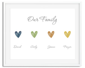 Rainbow Heart Family Watercolour Print