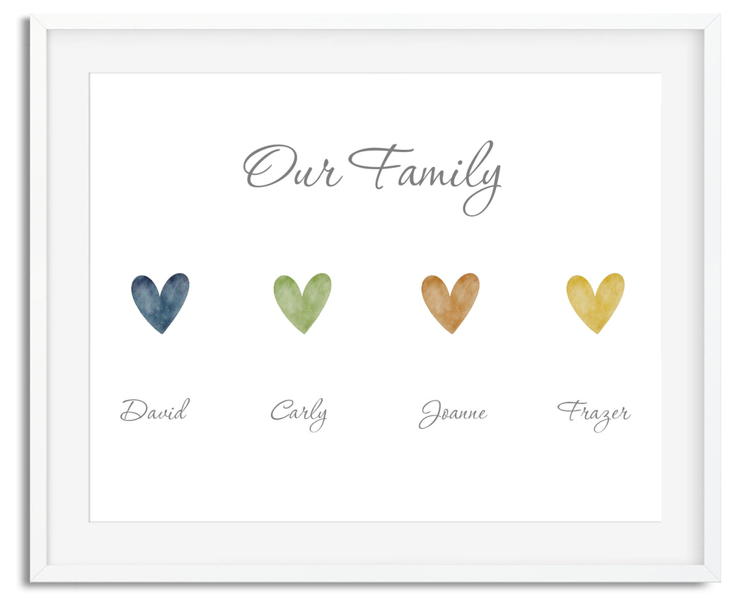Rainbow Heart Family Watercolour Print