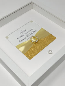 50th Golden 50 Years Yellow Wedding Anniversary Ribbon Frame - Pebble