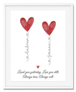 Valentines Day Red Love Heart Balloon Watercolour Print