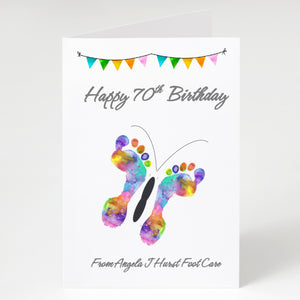 Personalised Business Birthday Cards - Age Butterfly Feet