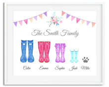 Load image into Gallery viewer, Wellington Boots Family Watercolour Print - Design 2
