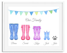 Load image into Gallery viewer, Wellington Boots Family Watercolour Print - Design 3
