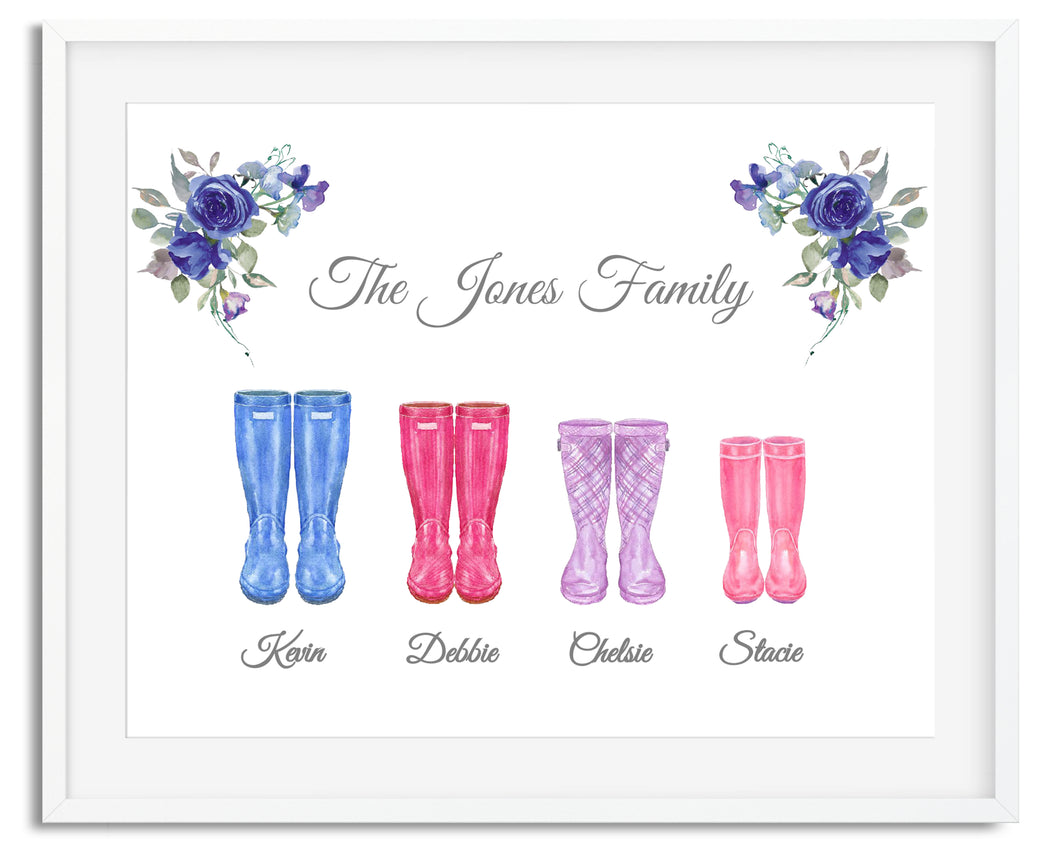 Wellington Boots Family Watercolour Print - Design 5