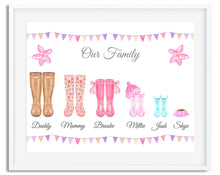 Load image into Gallery viewer, Wellington Boots Family Watercolour Print - Design 6
