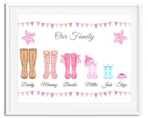 Wellington Boots Family Watercolour Print - Design 6