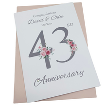 Load image into Gallery viewer, 43rd Wedding Anniversary Card - Entertainment 43 Year Forty Third Anniversary Luxury Greeting Personalised - Floral Number
